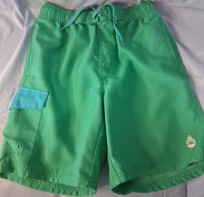 O'Rageous Boys Green Swim Trunks M 10-12 Lined Drawstring Elastic Waist