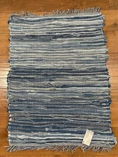 Woven Upcycled Denim Rag Rug Runner New 40" x 28"