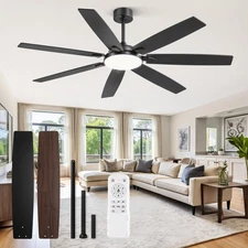 62 Inch Large Ceiling Fans with Lights and Remote, Black Modern Ceiling Fan w...