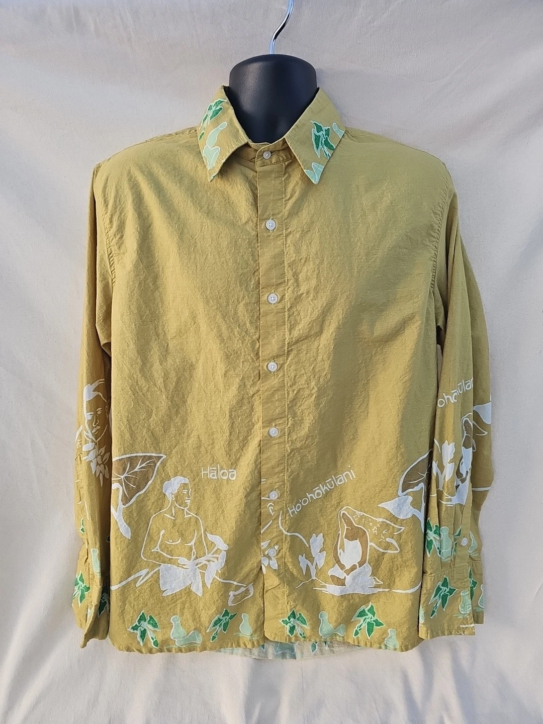 Hawaiian Graphic Kira Kamamalu Art Long Sleeve Button Up Cotton Shirt