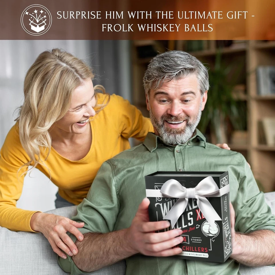 Juego de regalo de lujo: 4 bolas y pinzas de hielo de whisky XL de acero inoxidable en elegante caja Foto 4 de 4