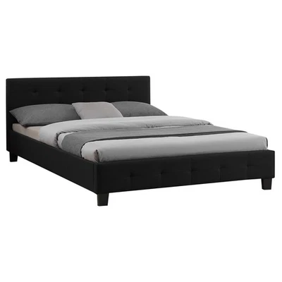 Lit double avec sommier 140x190 cm revêtement capitonné en tissu noir - Photo 1/4