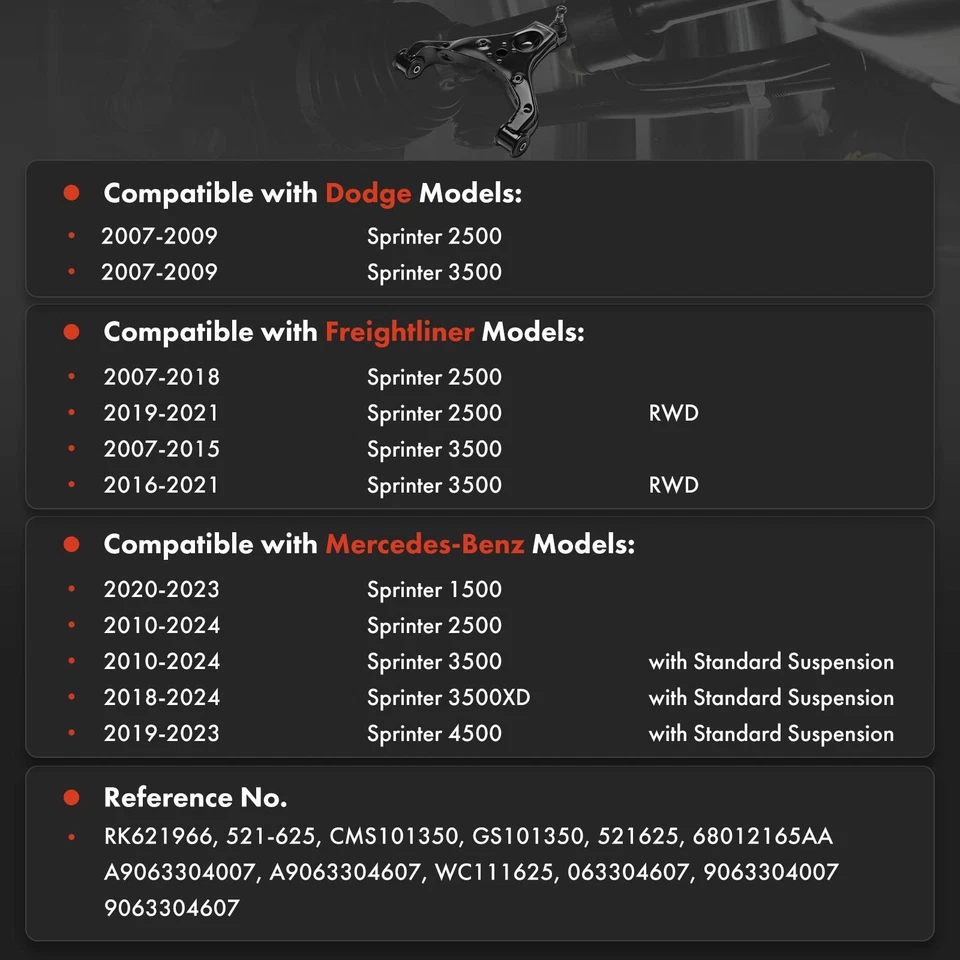 Brazo de control inferior delantero izquierdo y rótula para Mercedes-Benz Dodge Freightliner Foto 2 de 4