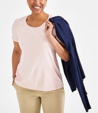 Style & Co. Women's Cotton Short-Sleeve Scoop-Neck Top Petite Size PL