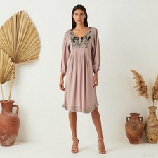 Culture Boho Cottage Midi Dress Pink Embroidered Viscose Danish Design S