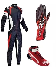OMP Racing Suit Shoes Gloves Set with FREE Balaclava – Karting Gear Bundle