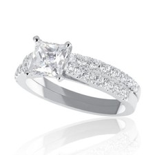 Princess Cut Diamond Engagement Ring Set 14K White Gold Certified 1.65 CT F/VS1