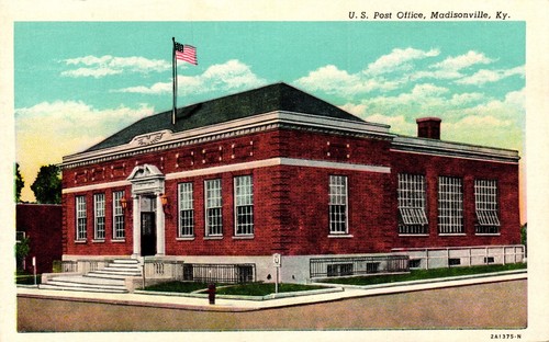 U.S Post Office Madisonville Kentucky Postcard Sept 1945 Posted