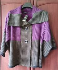Ladies Bm Purple Black Multicoloured Jacket Coat Coatigan Cardigan - Size L