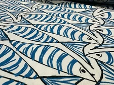 Sprats Fish Blue Sardines Fabric Marine Digi Print Home Decor Curtain 140cm Wide