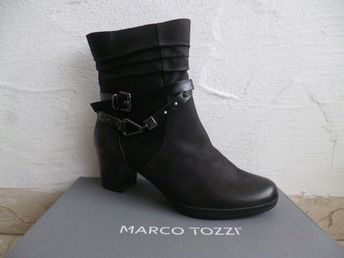 Marco Tozzi Boots Ankle Boots Shoes Black Leather 25421 - Picture 8 of 8