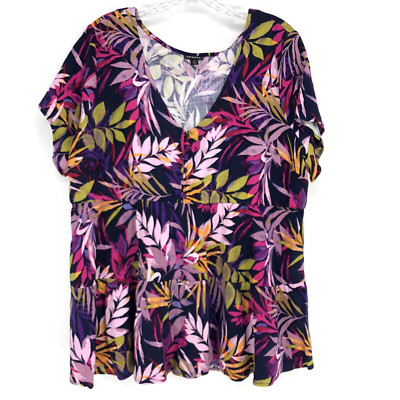 Torrid Multi Leaves Tropical Hawaiian Tiered Button Front Top Plus Size 1 Color