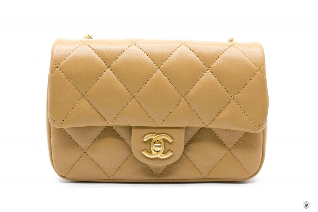 NEW Chanel AS3457 B08840 Mini Flap Bag With Heart Charms BJ523 / Beige  Lambskin