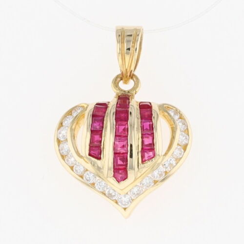 .49ctw Ruby and Diamond Channel-Set Heart Pendant No Chain 18k Yellow Gold