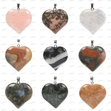 Natural Gemstone Healing Crystal 40mm LOVE Heart Rock Pendant For Jewelry Making