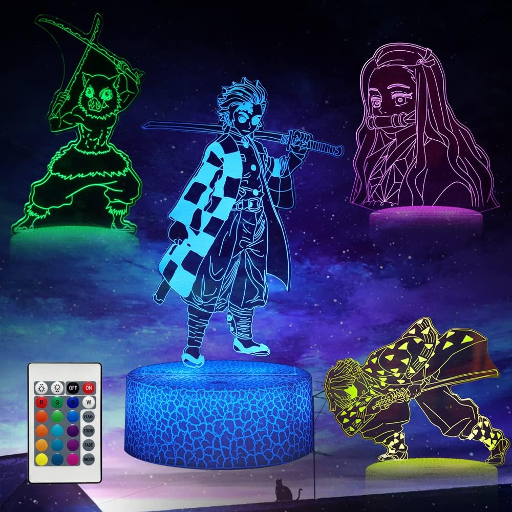 3D Illusion Anime Lamp 4 Patterns and 16 Color Room Decor Lamp with Remote Contr
