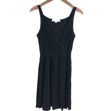 Ann Taylor LOFT Dress XS Black Sleeveless Knee Length Rayon Stretch Fit Flare