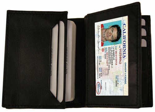 Black Genuine Leather Mens Bifold Wallet 20 Card Holder Front Pocket Organizer - Picture 5 of 11