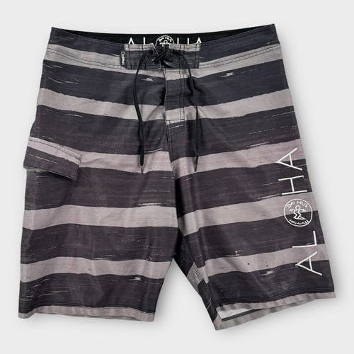 Da Hui Board Shorts Mens 34 Swim Trunks Beach Surf Hybrid Aloha Spellout Striped