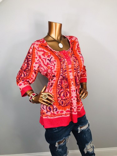 Avenue 14/16 or XL Top NWT $44 Floral Paisley Tunic Soft Henley Blouse 3/4 Slv - Picture 4 of 7