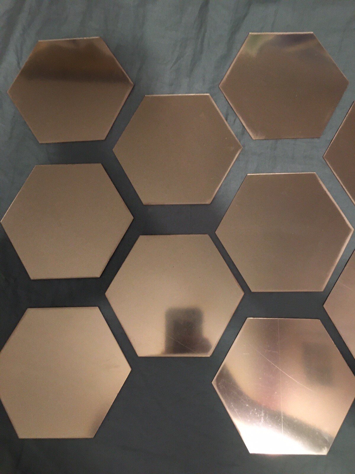NEW 10 pc 5” ea 3D Rose Gold Hexagon Mirrors Pink Wall Decor Acrylic
