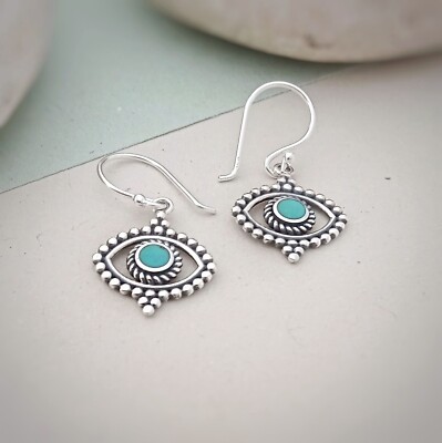 Evil Eye Ohrhänger in Sterling Silber & Türkis, Boho Lucky Eye Ohrringe