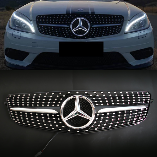 Diamond Front Grille w/Led Emblem For Mercedes Benz W204 CClass C300
