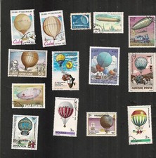 ESPACE AEROSTATS MONTGOLFIERES BALLONS LOT DE 14 TIMBRES DU MONDE