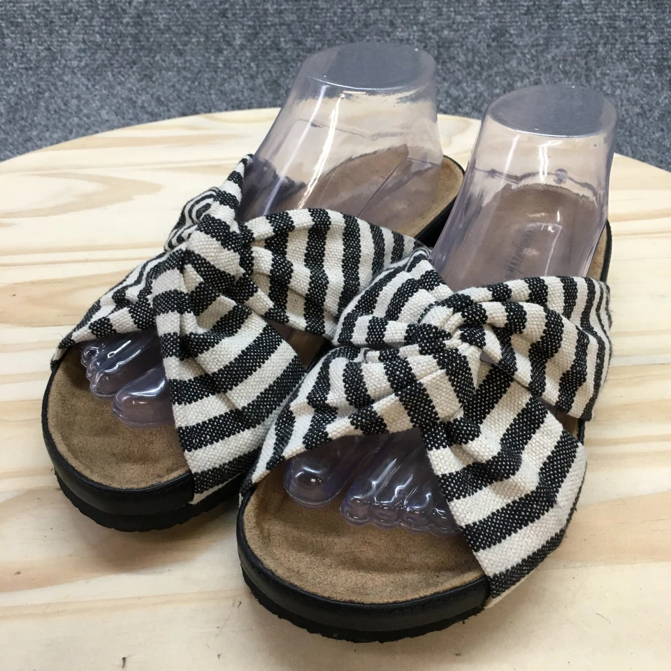 Sandalias Comfortview para mujer 7,5 anchas Reese deslizables planas negras blancas tela sin cordones Foto 3 de 4