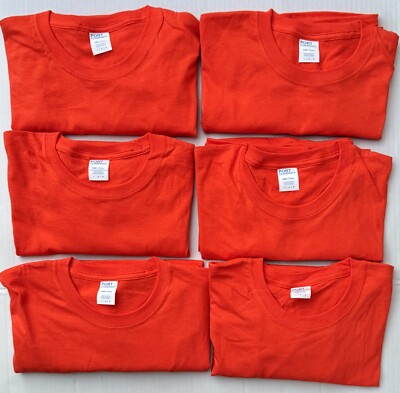 LOT 6 Mens ORANGE LG Long Sleeve Plain Blank Cotton T-Shirt Work/Safety