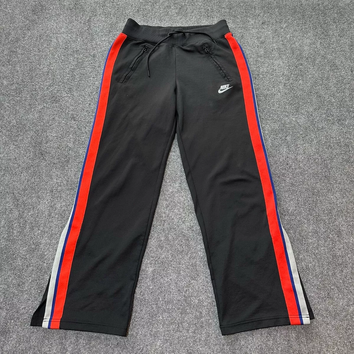 Nike Sweatpants Womens Small Black Red Trim Drawstring Cotton Blend Zip  Pockets