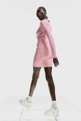 H&M Rib-Knit Mini Dress With Collar Pink Bodycon Size XL NWT | eBay