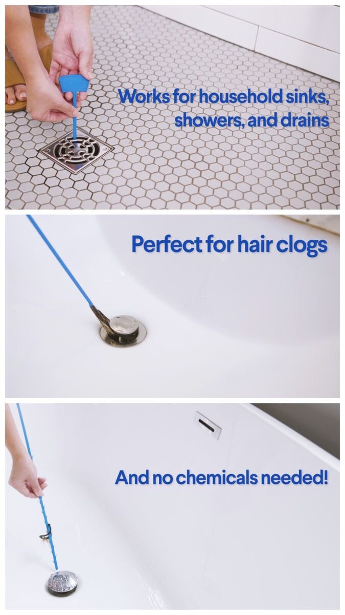 Sink Drain Snake Hair Clog Remover Tool 2 Pack 20 Flexible Plastic Shower  Tub