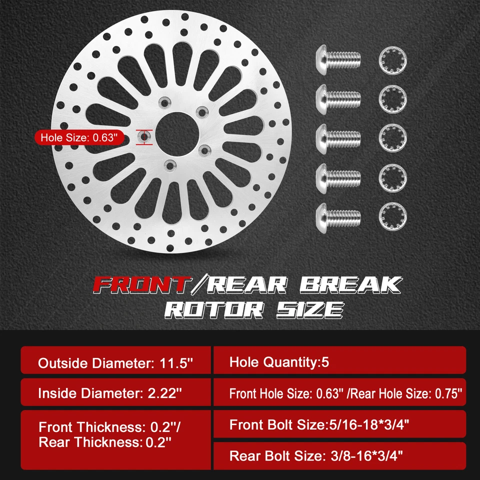 11.5" Rear Brake Rotor for Harley Touring Dynas Touring Sportster US Foto 3 de 4
