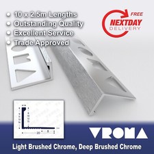 10x Tile Trim Vroma L-Shape Straight Edge 2.5M Brush Streaked Finish Heavy Duty