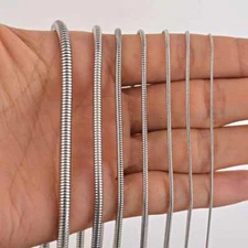 Round Snake Chain Necklace/925 Sterling Silver/16"-38"inch/0.9mm/1.2mm/1.6mm/2mm