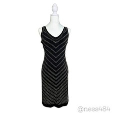 Carmen Marc Valvo Dresses Black Chevron Studded V Neck Sleeveless Sheath Dress S