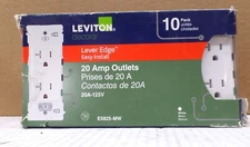 LEVITON M02-E5825-0MW DECORA LEVER EDGE 20A TAMP-RESIST DUPLEX OUTLET WHITE 10PK