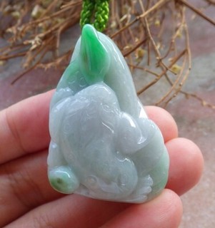 Certified Green Natural A Jade jadeite pendant Frog Toad Lotus Flower 招财蟾 539076