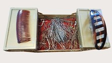 Vtg Gold-Tone Hairpin Jewelry Box w Red Velvet Lining w Hair Pins  Accessories