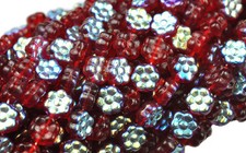 50 Ruby Red / Silver AB Glass Flower Beads 8MM