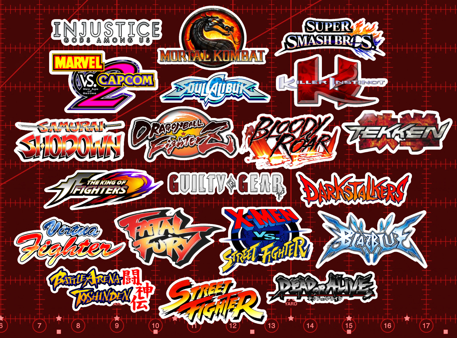 20 Fighting Game Logo Stickers - White, Clear or Holographic