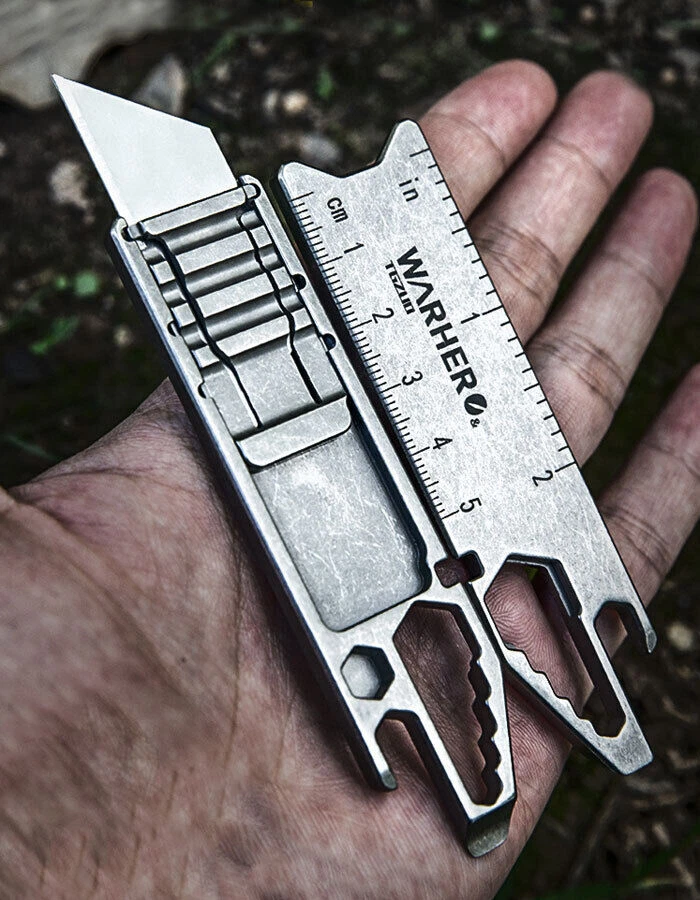 Premium Titanium Utility Knife Opener Crowbar Wrench Tactical EDC Tool Keychain - Image 4 of 4