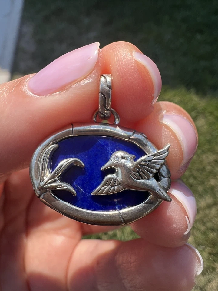 John Hardy Sterling Silver Lapis Lazuli Bird Bamboo Amulet Pendant - Image 4 of 4