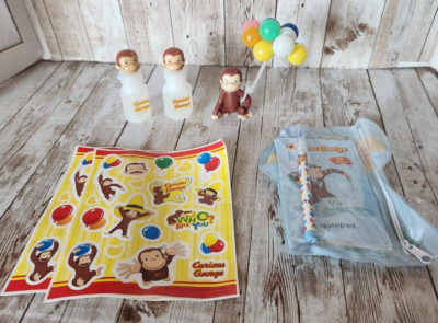 Curious George Cake Topper Bubbles Stickers Pouch Notepad Pencil Set Lot