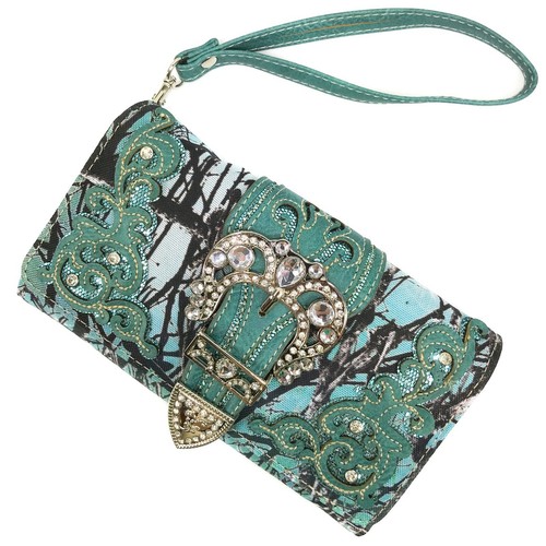 Lavender Camouflage Western Camo Rhinestone Buckle Conceal Carry Purse Wallet - Picture 16 of 36