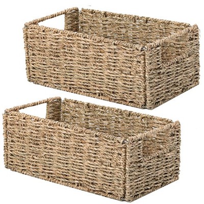 Wicker Storage Basket, Set of 2 Hand-Woven Storage Baskets for Organizing, Sm...