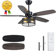 48 Inch Caged Ceiling Fan with Lights Remote Control, Downrod Ceiling Fan