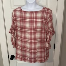 Womens Rose Pink Plaid Blouse Top CHAPS Size XL