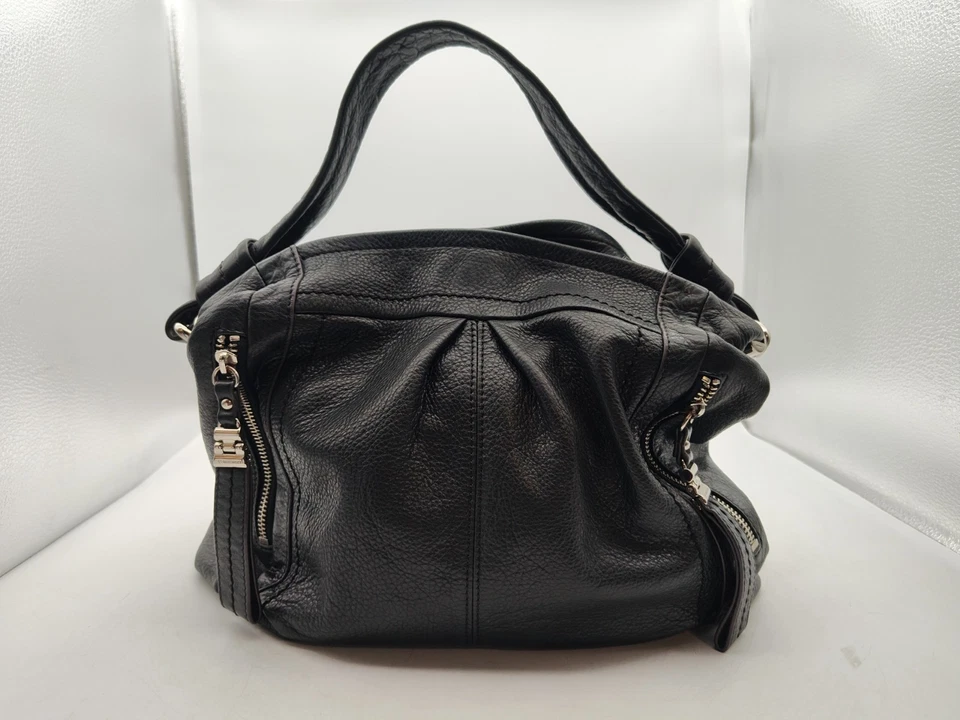 B MAKOWSKY Bolso de Mano Hobo de Cuero Negro Boho Motociclista Cremallera Cartera de Hombro Foto 2 de 4